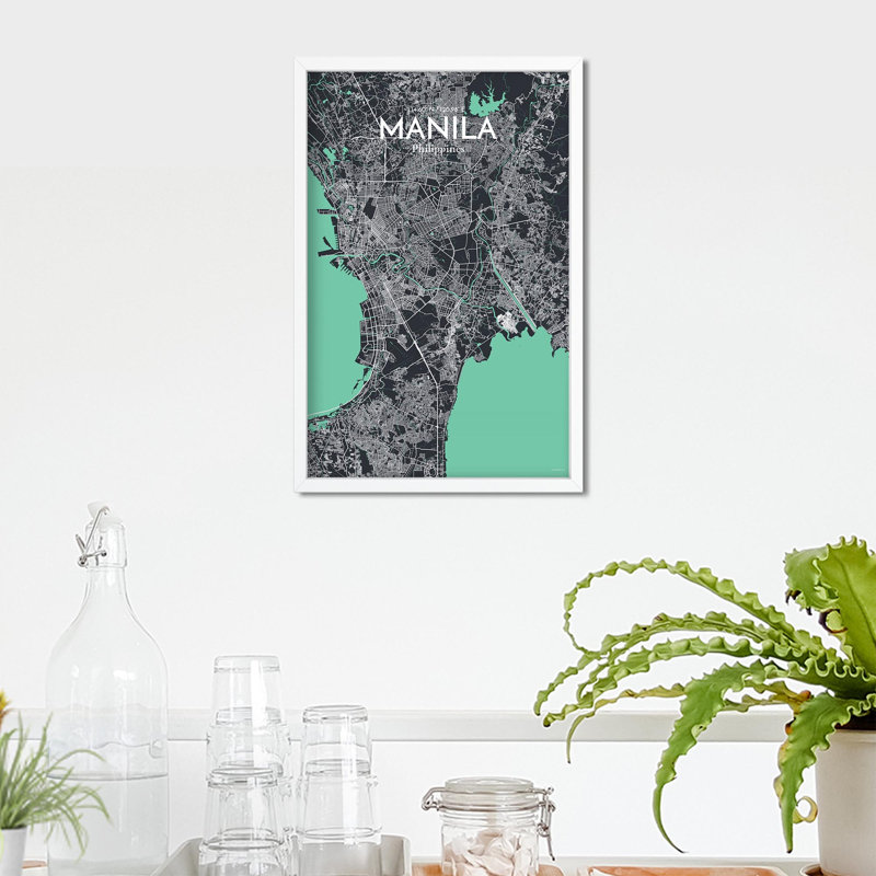 Manille, carte de la ville, impression, H 17 po x l 11 po, Vert/gris