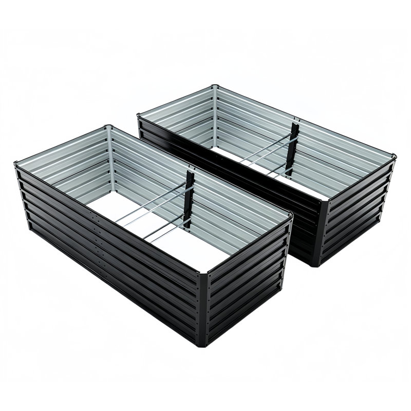75 po X 35 po X 25 po Lit de jardin surélevé rectangulaire en métal (paquet de 2), H 25,2 po x l 35,4 po x P 74,6 po, Noir