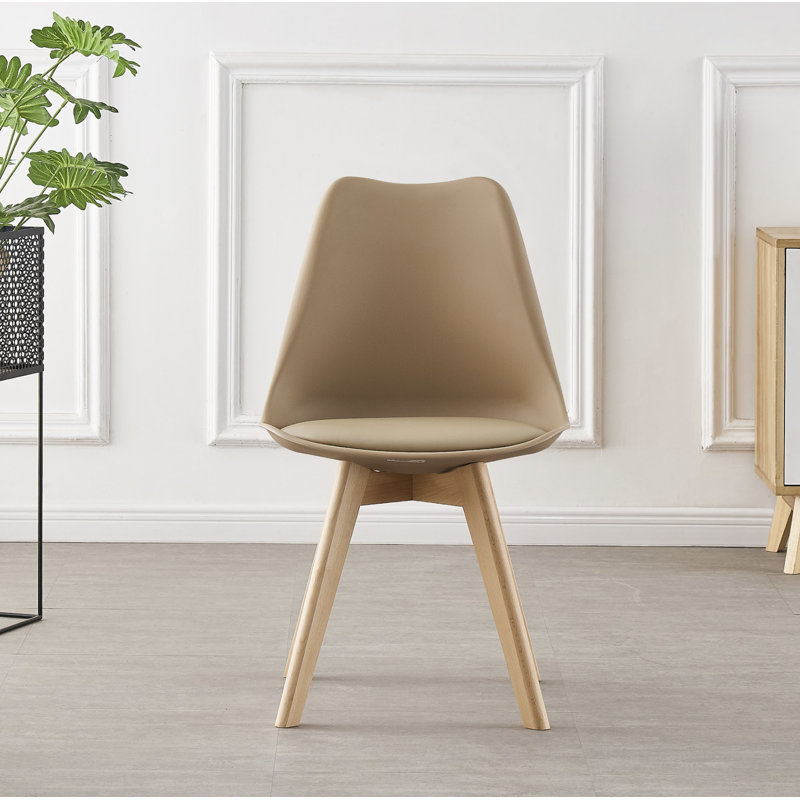 Thomasin Modern  Scandinavian Minimalist Dining Chair with Faux Leather Cushions and Solid Wood Legs - Side Chair for Dining Room Kitchen Office - Single
