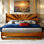  Très grand lit plateforme en bois d'acacia Sunset, tête de lit haute, conception Art déco de style Mid-Century, pas de sommier tapissier, support de lattes robuste, résistant aux rayures et à l'eau, finition caramel