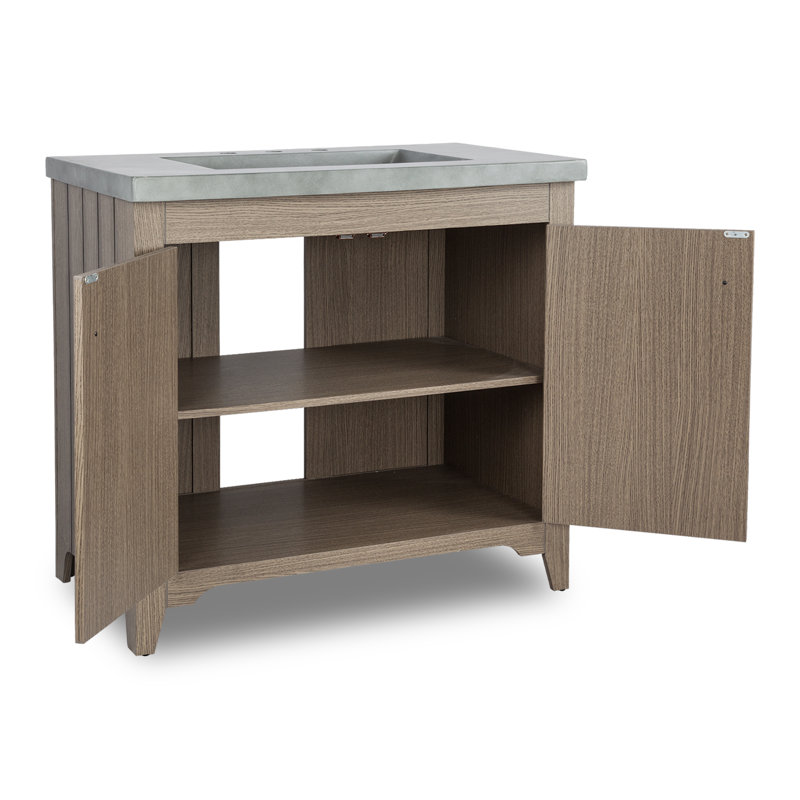 Ensemble de meuble-lavabo simple 36 po Sia, Ciment, Grain de bois noyer
