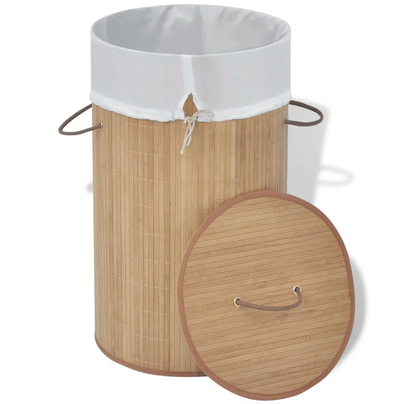 Bay Isle Home Bamboo Laundry Bin, Natural, Round, 35cm H x 60cm W x 35cm D