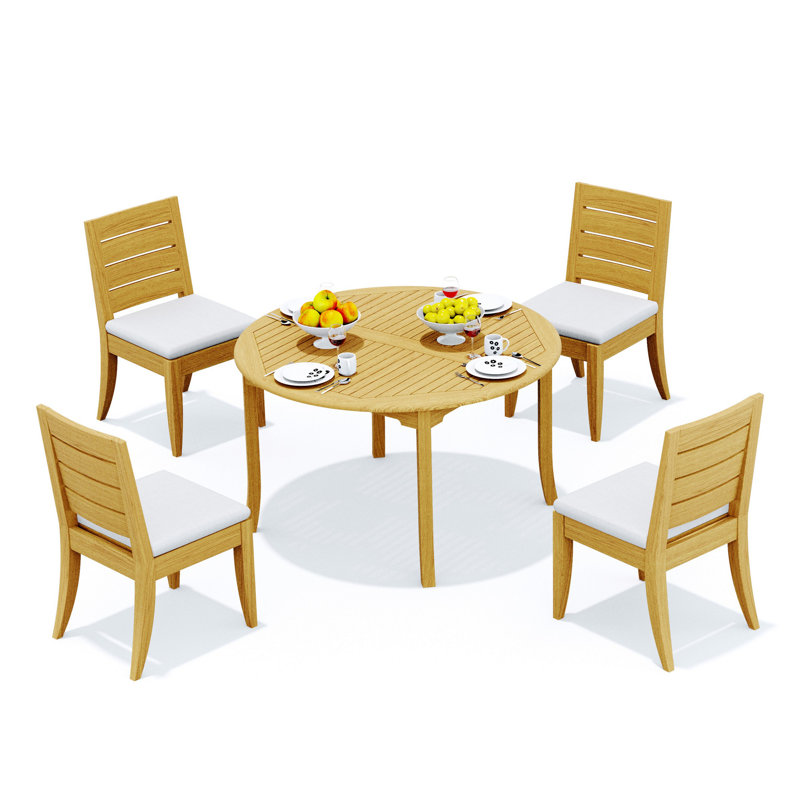 4 Seats 5 Pcs Grade-A Teak Wood Dining Set: 52" Round Table And 4 Atnas  Armless Chairs #11AT1100, 31" H x 84" W x 43" D, 4