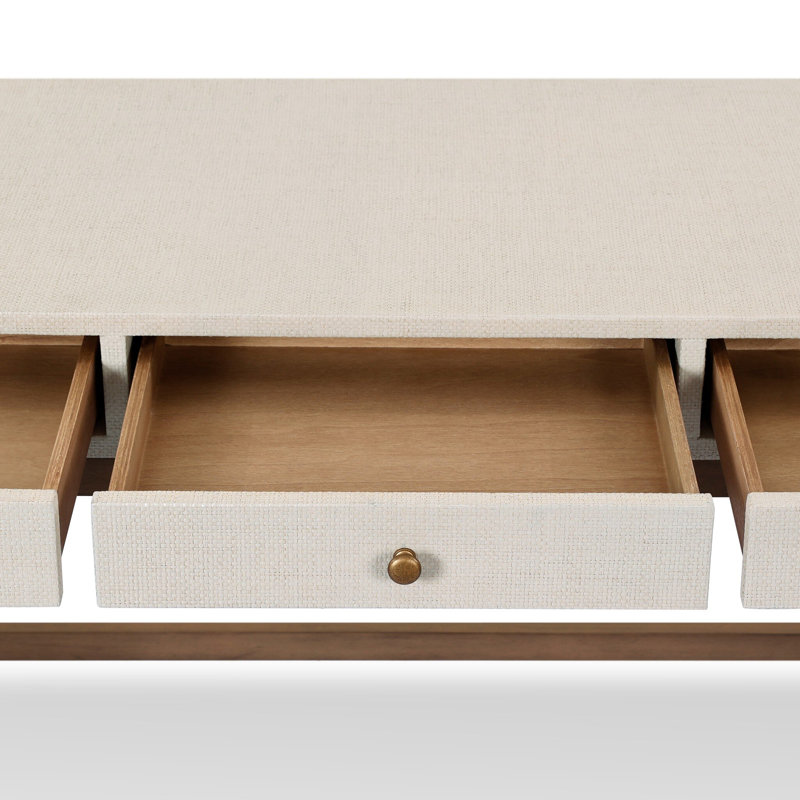 Fiona Solid Wood Writing Desk, Ivory Painted Raffia
