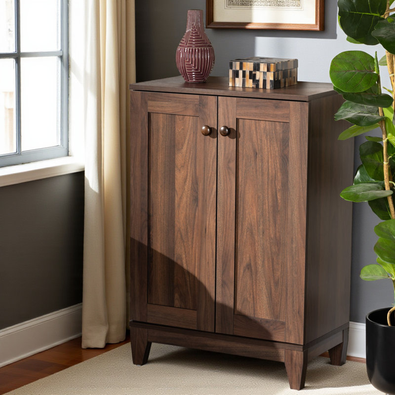 Nera Shoe Storage Cabinet in Walnut Brown Finish, 34.34'' H X 23.34'' W X 12.87'' D