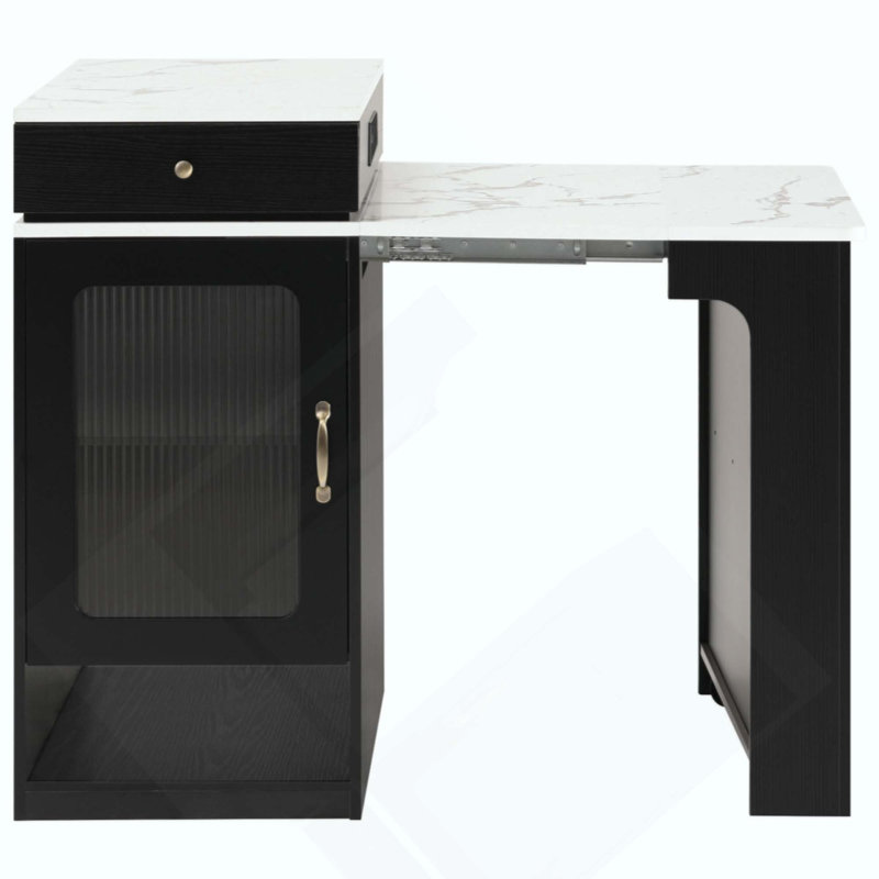 Kitchen Island With Extendable Dining Table, Kitchen Storage Table With Double-Sided Storage, Kitchen Island With 2 Drawers, Power Outlet, Side Open Shelves, For Kitchen, Dining Room