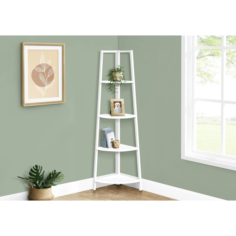 Bibliothèque à 4 niveaux en métal blanc pour la chambre à coucher, le bureau - Maximiser l'espace d'angle, l'utilisation et le potentiel de rangement