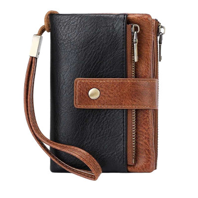 Leather Wallet Women's RFID Blocking Leather Wallet Ladies' Wallet Multi-functional Three-fold Short Style Vintage Large Capacity Coin Purse