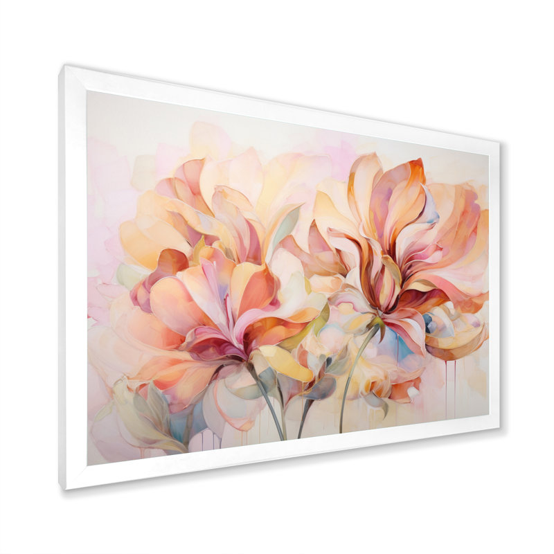 Coral Petal Symphony II - Abstract Botanicals, reproduction sur toile, H 12 po x l 20 po x P 1 po, Cadre simple blanc