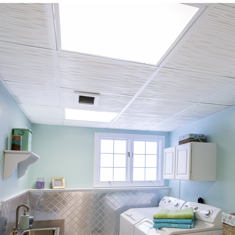 Genesis 2ft x 2ft White Drifts Ceiling Tiles - Easy Drop-in Installation – Waterproof, Washable and Fire-rated - High-Grade PVC to Prevent Breakage - Package of 12 Tiles