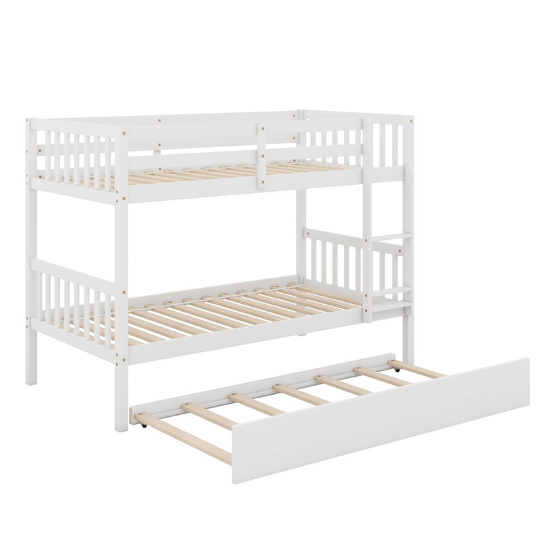 Lit superposé simple en bois d'hévéa avec lit gigogne, peut être converti en 2 lits plateforme, lit superposé avec échelle et garde-corps de sécurité