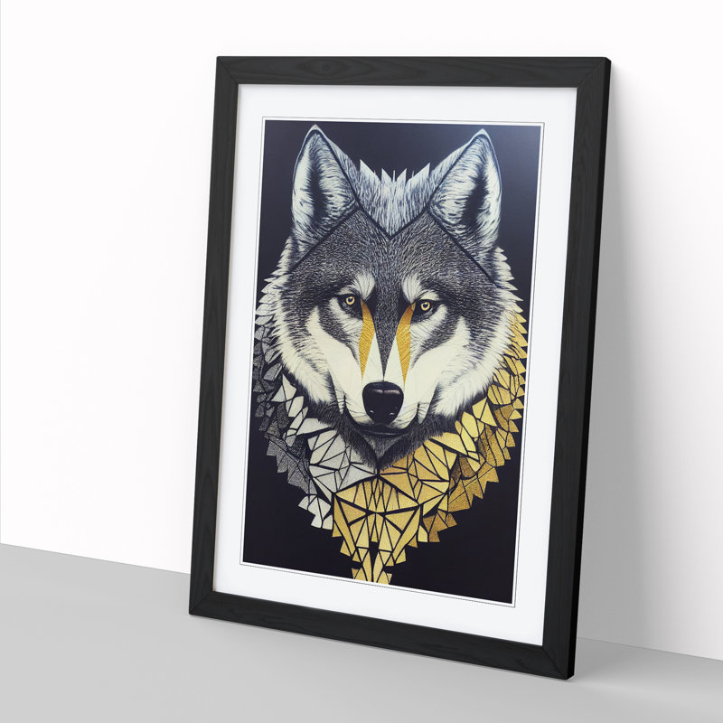 FRM-V0523-2919X Wolf Patchwork Vol.2 - Single Picture Frame Print, Black, 34cm H x 25cm W x 2cm D