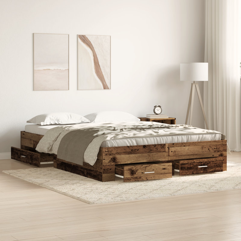Bed Frame With Drawers Engineered Wood, Old Wood, European Double (140 x 200 cm)