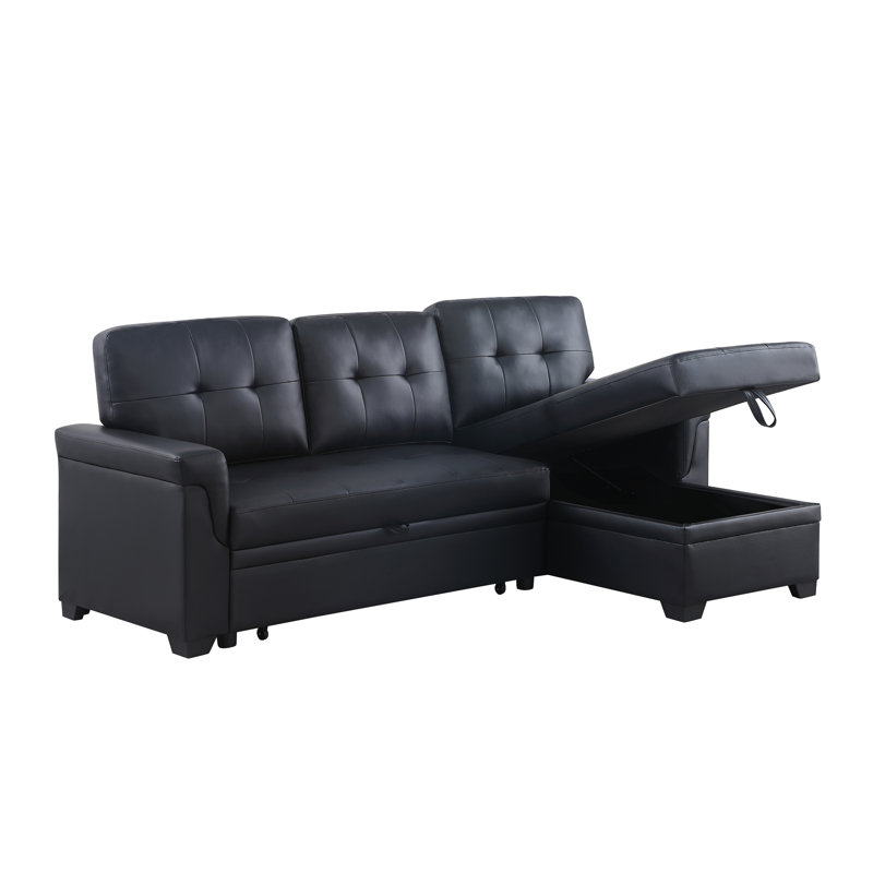 Canapé-lit modulaire réversible en cuir vegan noir Lucca