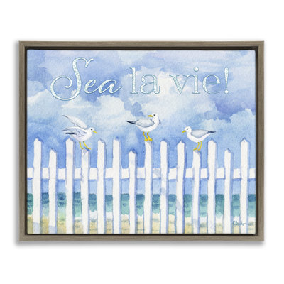  «Seagulls on Beach Fence Floater», art mural sur toile par Paul Brent