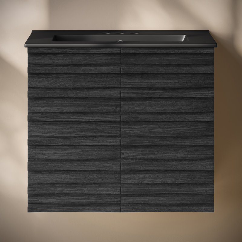 Ensemble de meuble-lavabo mural 24 po avec comptoir central à 3 trous Judd, Noir, Noir