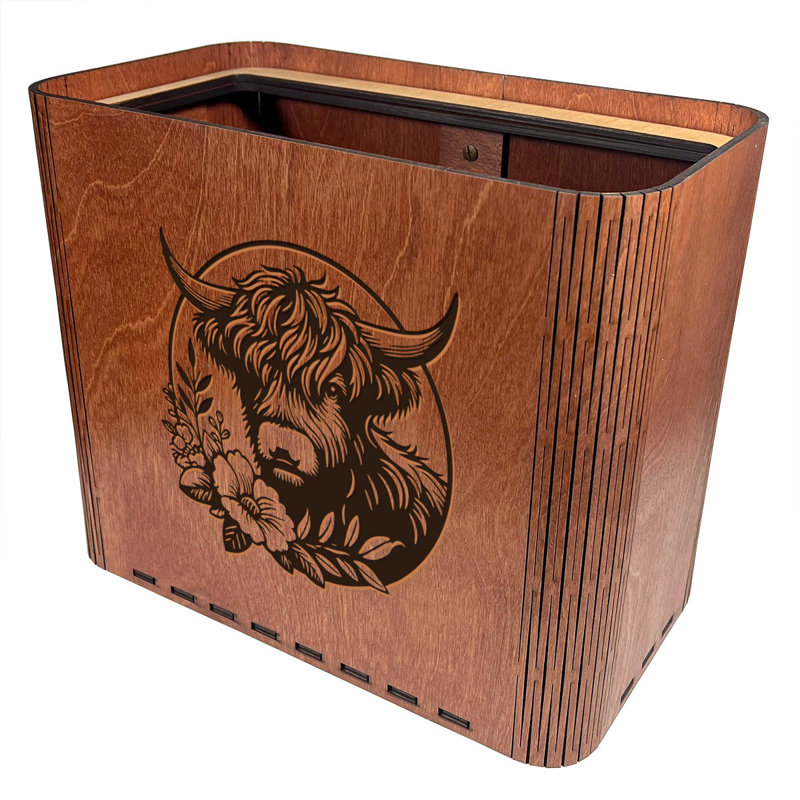 Highland Cow Handcrafted Wooden Trash Can