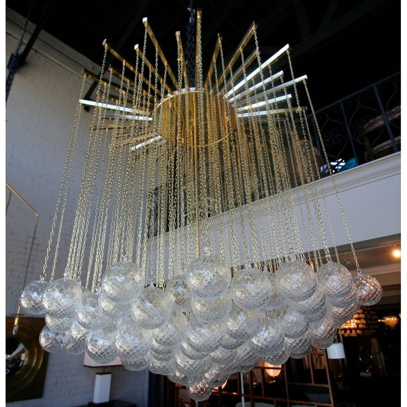 Lustre Broadway Starburst Murano, Laiton brossé, H 55 po x l 55 po x P 55 po, Verre lisse