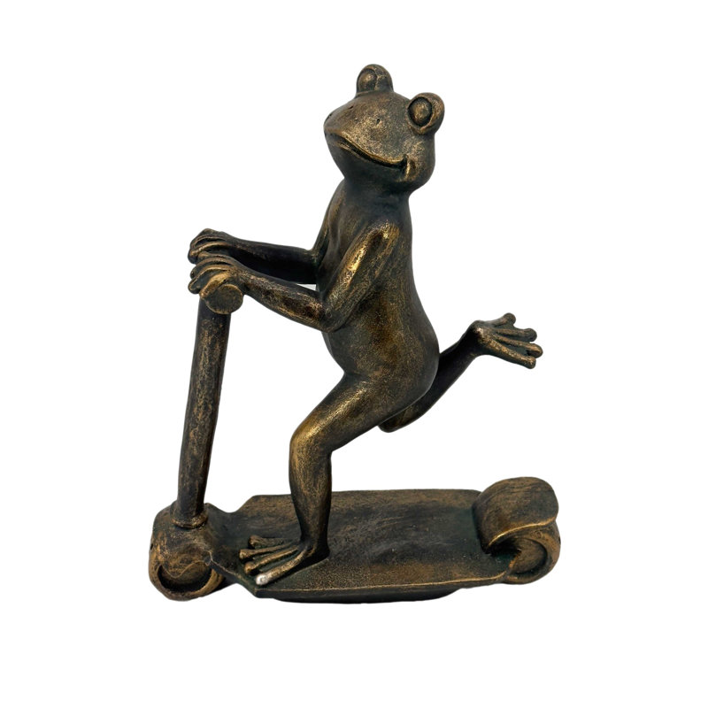 Statue de jardin en résine aspect cuivre 16 po Scooter Frog