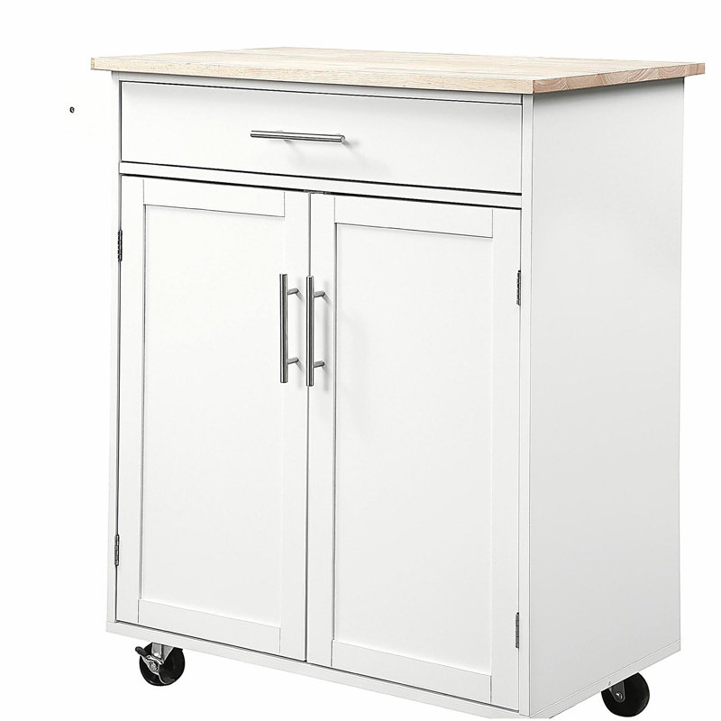 Kitchen island trolley with drawers and towel rack, white, White