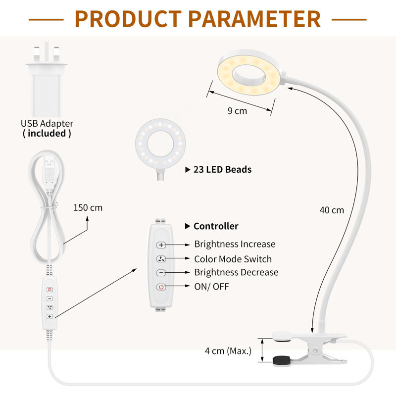 Brandale Clip On Lamp, White