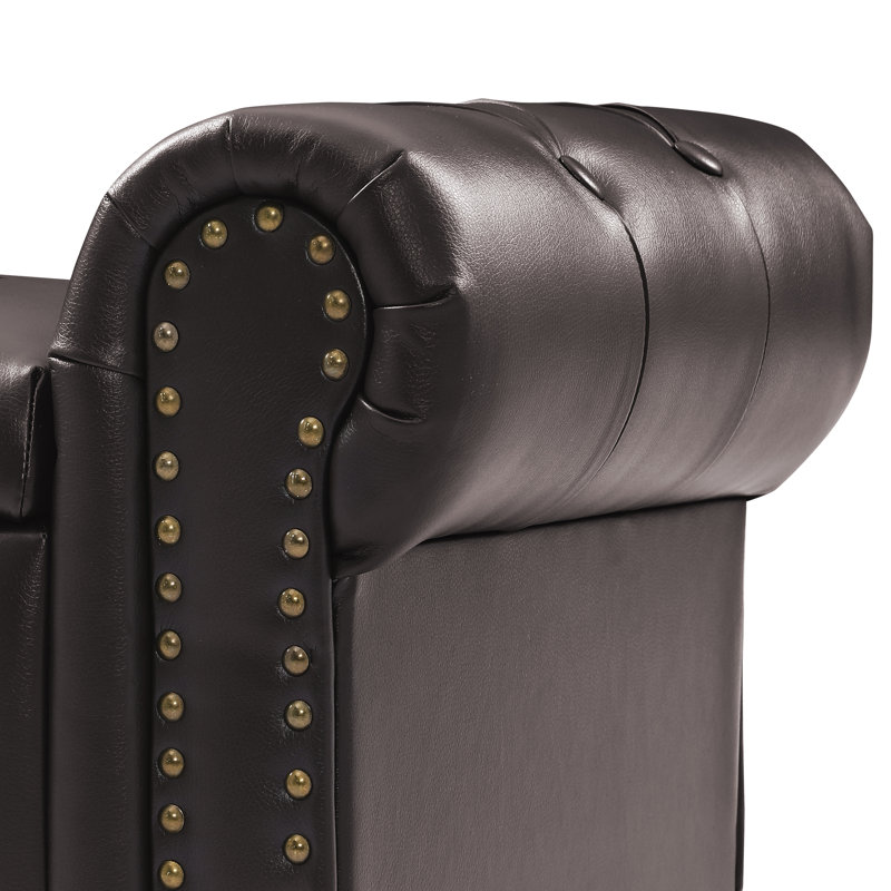 Banc de rangement rembourré Dawsey, H 19,6 po x l 50,7 po x P 17,1 po, Simili cuir brun foncé