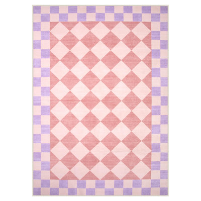  Checkered Washable Area Rug for Living Room Non-Slip Soft Stain Resistant Indoor Carpet