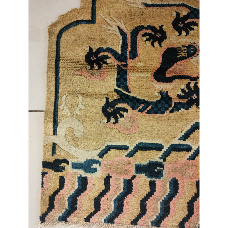 Antique Ningxia Chinese Allover Hand Knotted Pile Rug