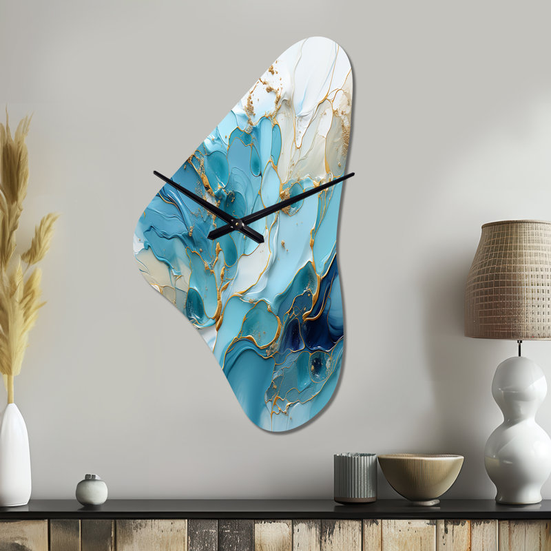 Horloge murale bleue et blanche Glacier Charm - forme Boomerang, Grand