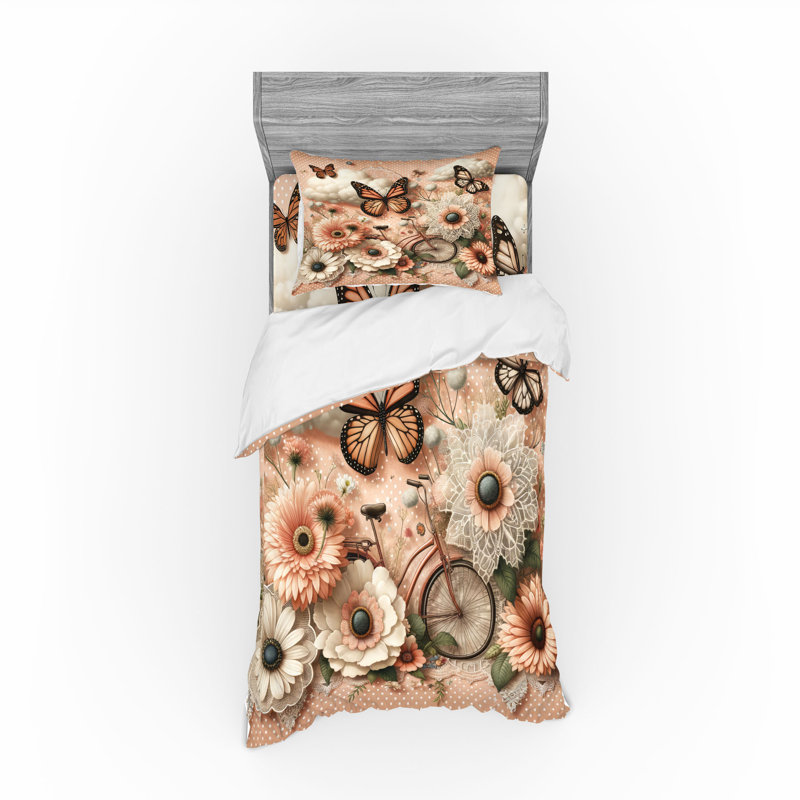 Ensemble de literie à motif floral eucalyptus Ambesonne et vert pêche, Housse de couette simple + 6 pièces supplémentai