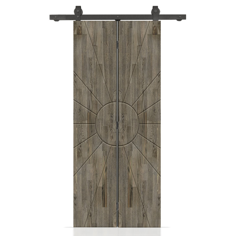 Porte de grange pliante en bois de pin avec quincaillerie coulissante, Gris météo, 20 po x 84 po