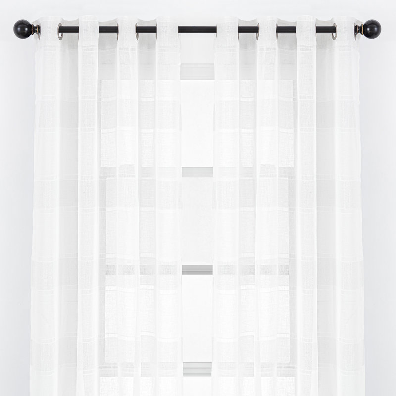 Dellhomme Striped Sheer Grommet Curtain Panels, 52" x 84", White