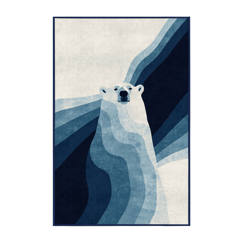 Machine Washable Pantelia Polar Bear Modern & Contemporary Ombre Rug in Green – Navy Binding, 2x5