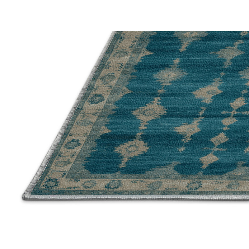 Tapis bleu lavé à la machine, Rectangulaire 2 pi x 3 pi