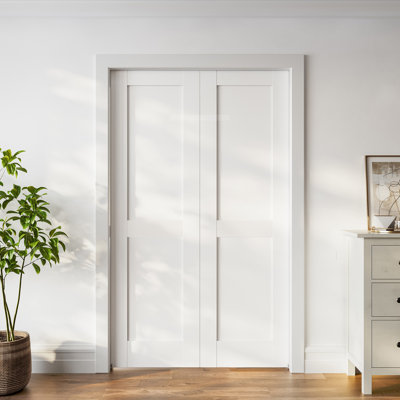 Primed 2-Paneled Sliding Pocket Double Doors White Standard Door with Hardware Kit Set