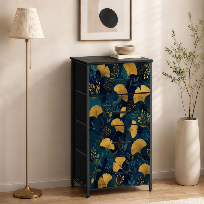 Commode à 4 tiroirs pour la chambre à coucher Feuille de gingko dorée sans soudure
