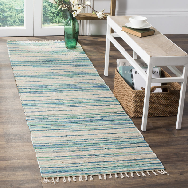 Tapis rayé en coton tissé à la main Margene, Tapis de couloir 2 pi 3 po x 8 pi