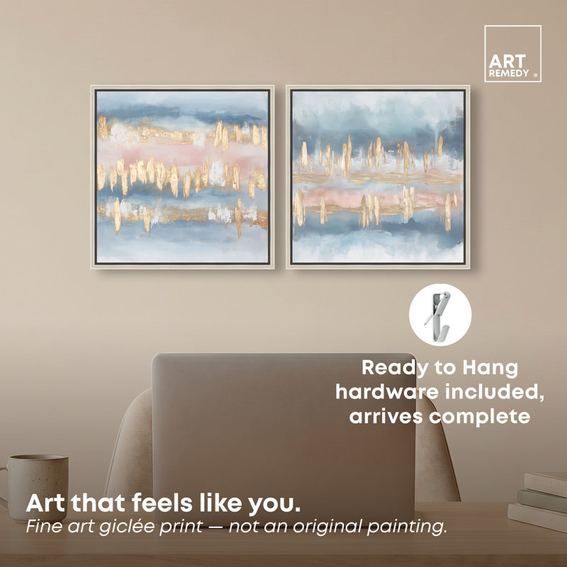 Ensemble de décorations murales bleues Skyline Luster Duo par Art Remedy, cadre argenté, 12 x 12, H 13 po x l 13 po