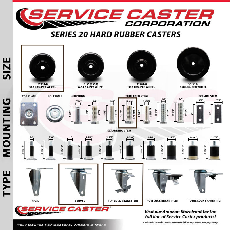 4 Piece Hard Rubber Caster Set