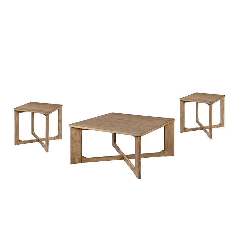 Ensemble de table basse et de table de bout 3 pièces Sewy, plateau carré, base croisée, brun