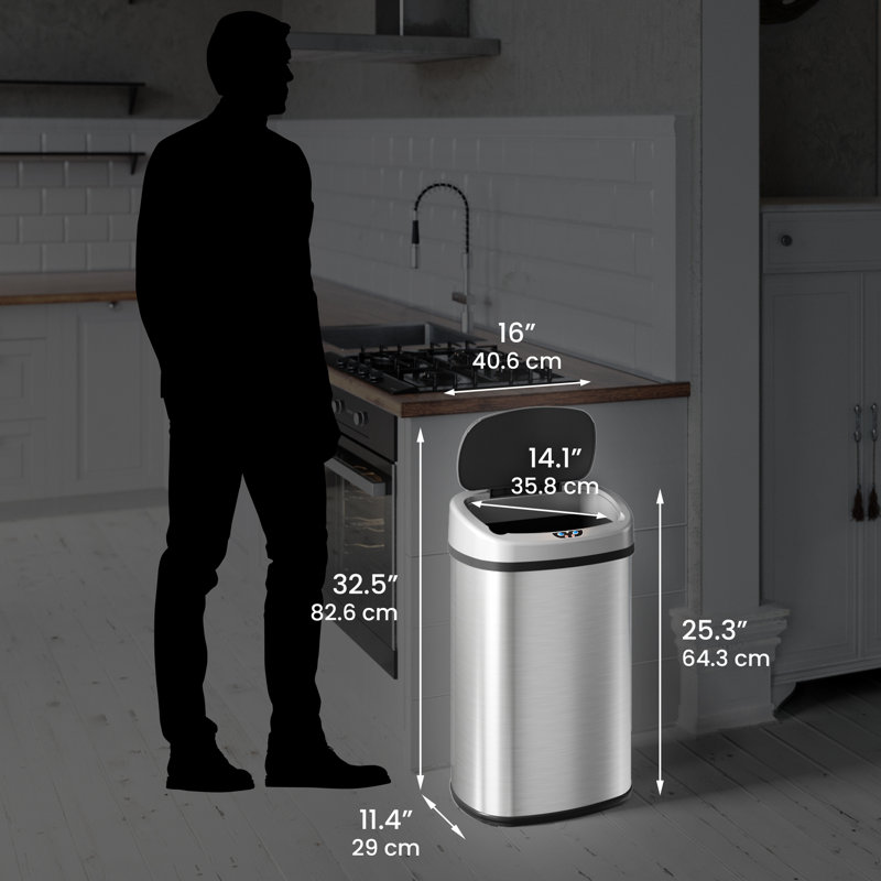 Poubelle à capteur de mouvement désodorisant en acier inoxydable 13 gallons, Acier Inoxydable