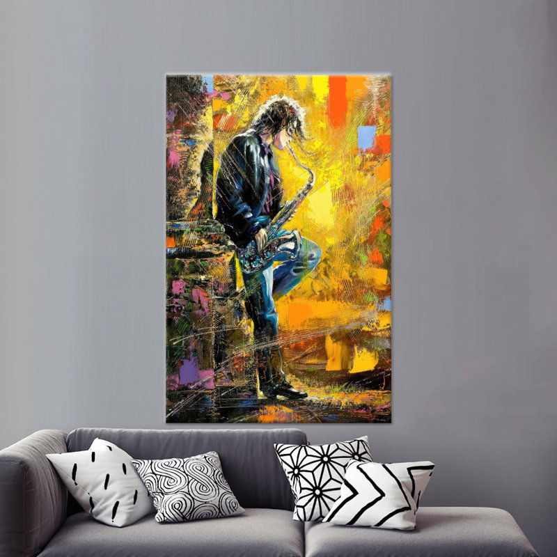 «Elegant Jazz Saxophone Glass», art imprimé sur toile, toile tendue 1P, Hauteur : 35,4 pouces x Largeur : 23,6 pouces
