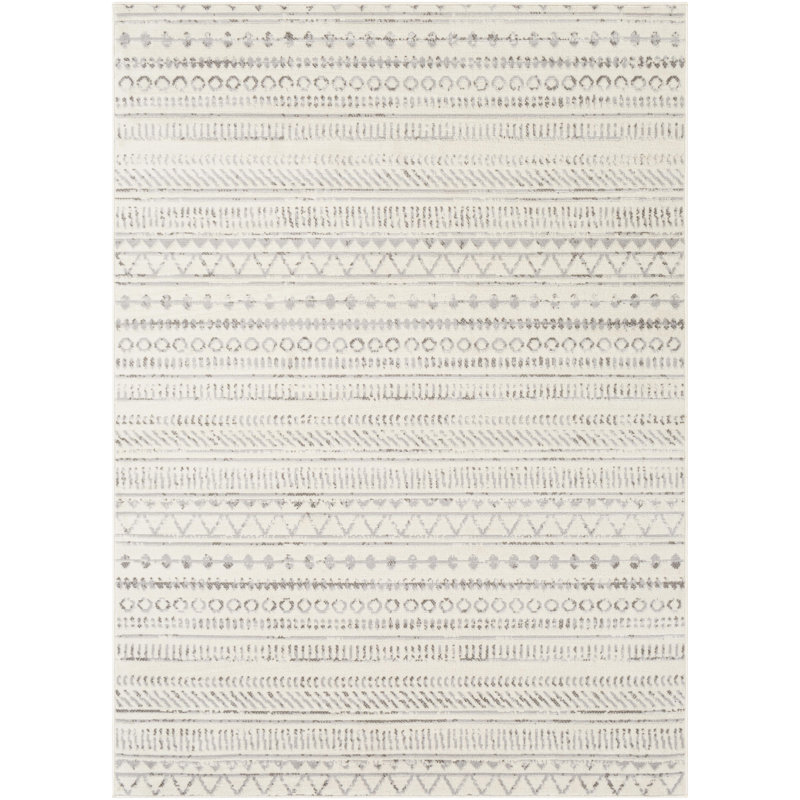 Tapis gris / ivoire Alzata tissé à la machine, Rectangle 4 pi 3 po x 5 pi 7 po