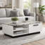 Table basse Sda, plateau en faux marbre de 47 po, tiroir et 2 tablettes, blanc