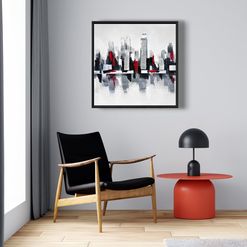 " Gray And Red Cityscape ", 24" H x 24" W