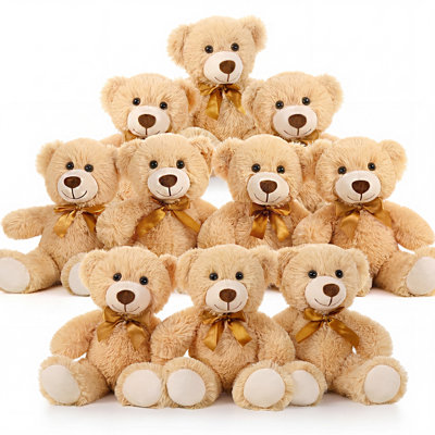 10-Pack Khaki Teddy Bear Plush Dolls, 13.8 Inch Soft Stuffed Animals, Ideal for Party Supplies, Baby Shower Presents and Game Rewards