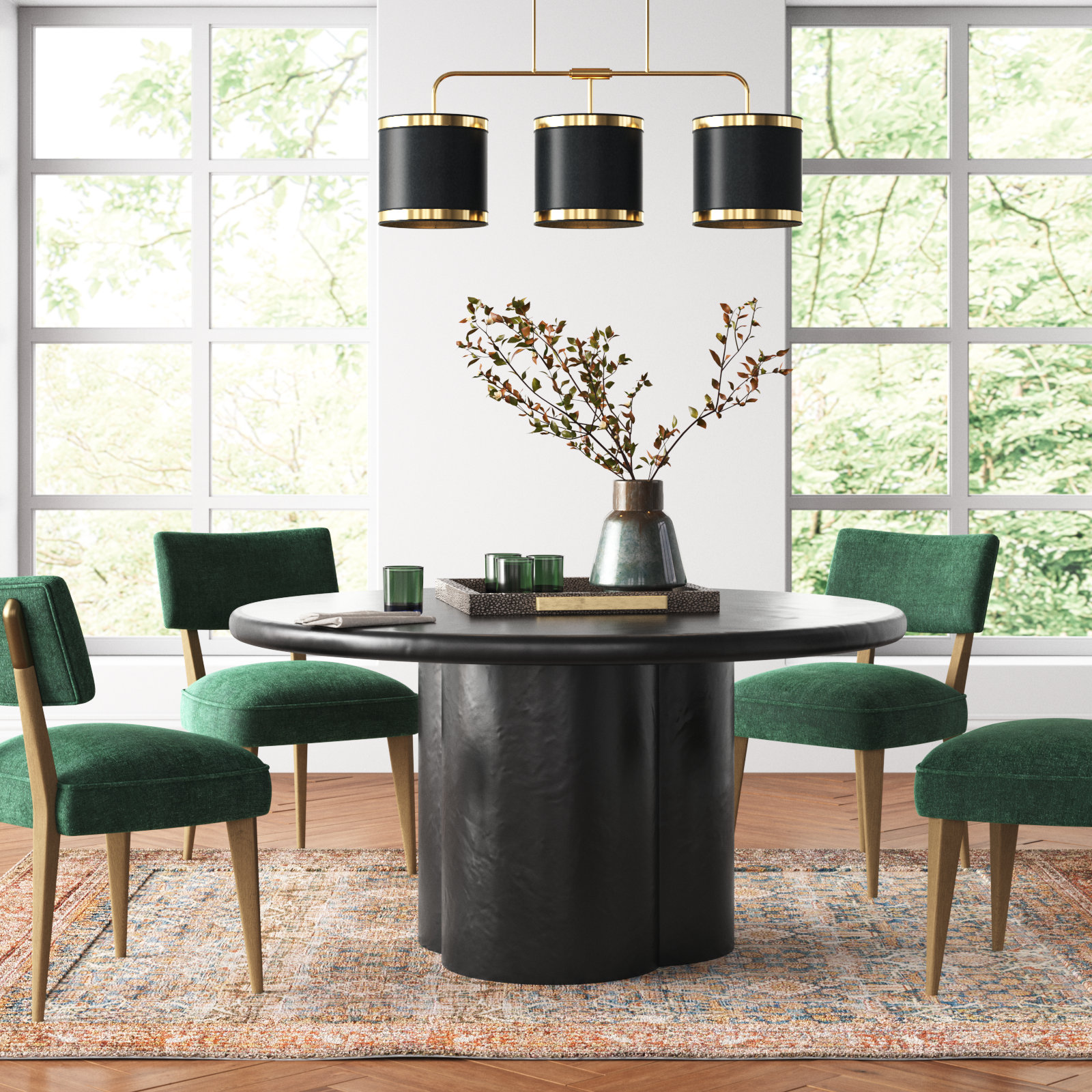 59.3'' Round Dining Table, Black