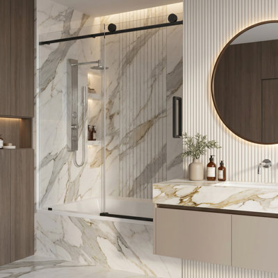 Elan Frameless Adjustable Sliding Tub Door with Cass 3-Piece Bath Hardware Set
