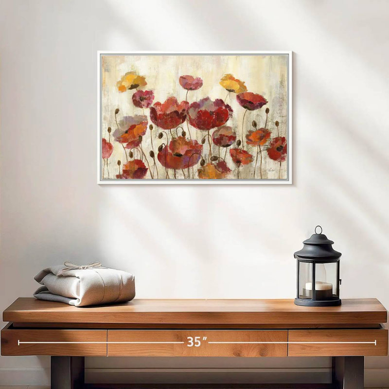 Poppies In The Rain, Floating Frame White, 19" X 13"