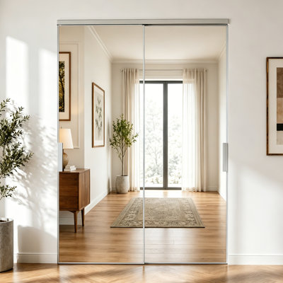 Porte de placard à miroir coulissante moderne avec cadre en aluminium et panneau de miroir pleine grandeur